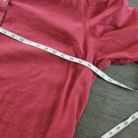 Chaps Women Linen Top 2X Red Button Front Coastal Summer Casual 3/4 Split Sleeve - Picture 4 of 9